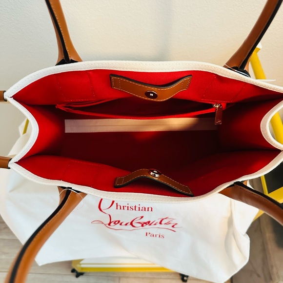 AUTHENTIC Christian Louboutin Small Nastroloubi Canvas Cream and Brown Tote Bag - Picture 10 of 13